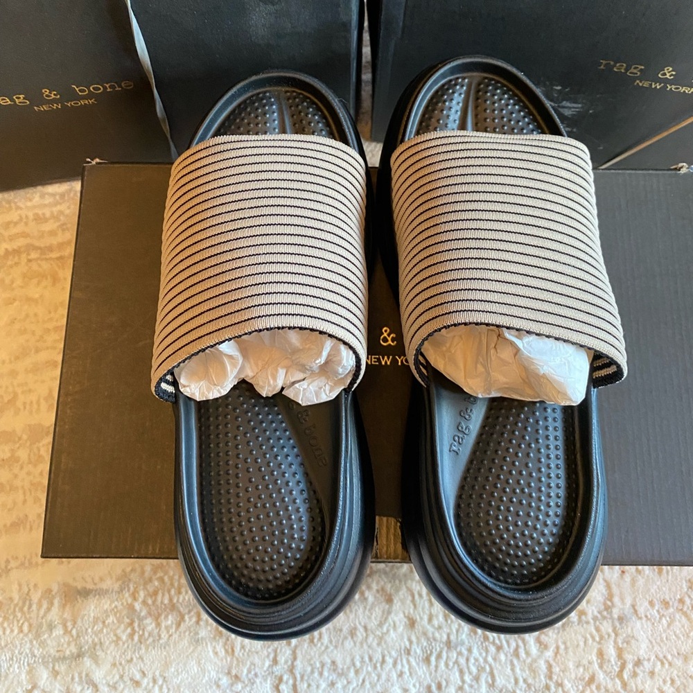 Rag & Bone Black and Beige Slide Sandals - Picture 3 of 9